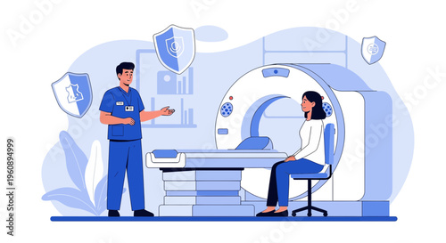 Radiologist Explains CT Scan to Patient in Modern Medical Imaging Room