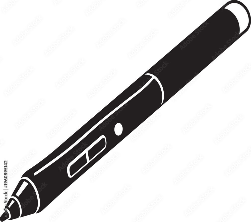 Fototapeta premium Minimalist Digital Tablet Stylus Vector Silhouette - Isolated Flat Icon