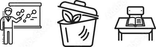 Business, eco-friendly office, recycling, minimalistic icons set