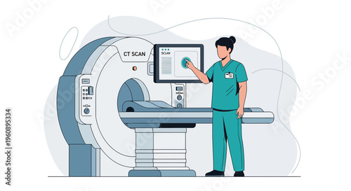 Radiologist Operating CT Scan Machine for Patient Diagnosis in Medical Clinic