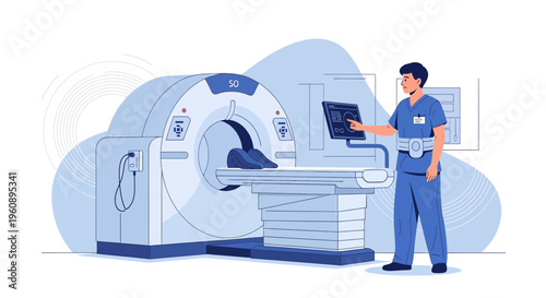 Radiologist Operating CT Scanner for Medical Imaging Diagnosis