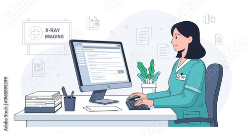 Radiologist Analyzing X-Ray Images on Computer in Medical Office