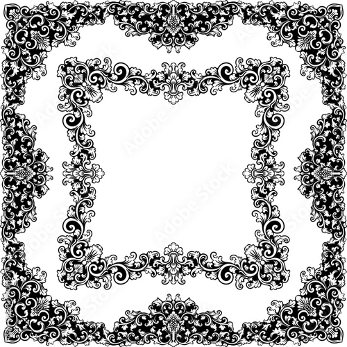 Elegant Vintage Round Floral Frame in Baroque Style with Black and White Ornaments