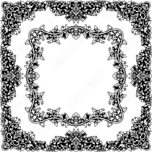 Elegant Vintage Round Floral Frame in Baroque Style with Black and White Ornaments