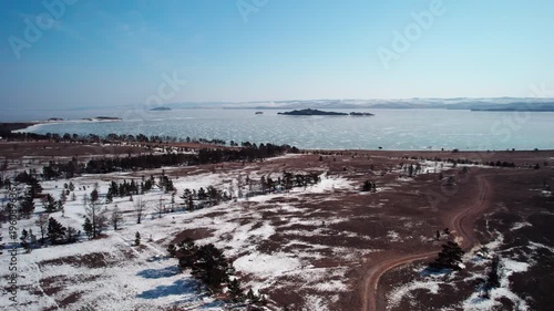 The shore of frozen Lake Baikal