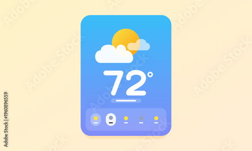 A minimalist flat vector illustration of a digital weather interface showing a sunny day forecast