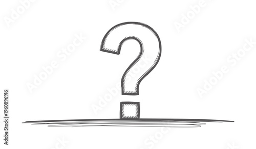 Black and white hand drawn question mark a minimalist square pedestal questionmark