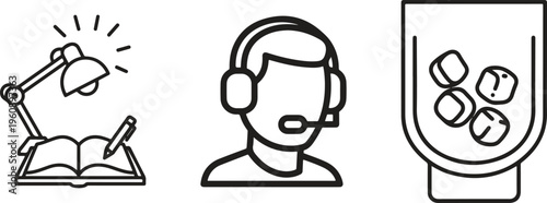 Line icons, business support, customer service, education, technology