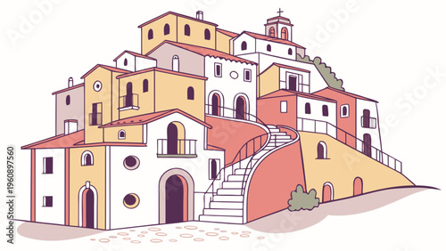 Southern Spain Hill Town Layered Houses Vector