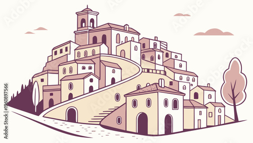 Southern Spain Hill Town Layered Houses Vector