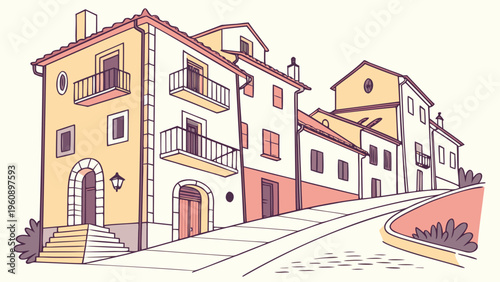 Southern Spain Hill Town Layered Houses Vector