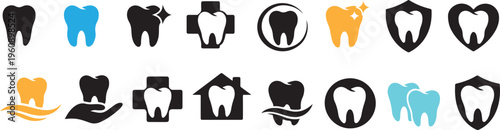 Tooth icon. Dental clinic logo. Human teeth vector illustration. Blue dentistry logotype. Oral hygiene concept. Dentist sign. Molar tooth enamel symbol. Simple tooth pictogram design.