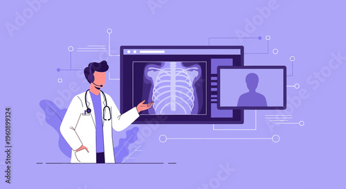 Doctor Consults Patient Online via Telemedicine with X-Ray Scan