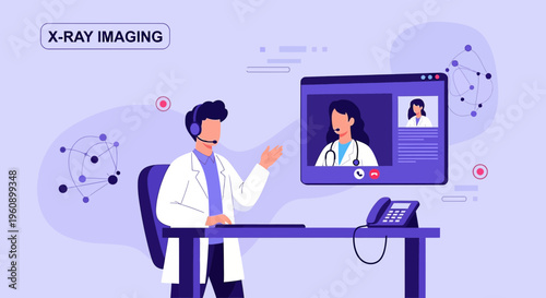 Doctor Consults Patient Online via Video Call for X-Ray Imaging Diagnosis