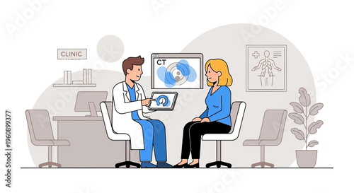 Doctor Consults Patient with Medical Scan Results in Clinic