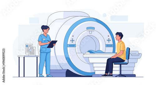 Doctor and Patient near MRI Scanner, Medical Imaging Technology, Healthcare Concept