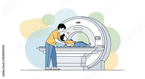 Doctor Assisting Patient During MRI Scan in Medical Clinic