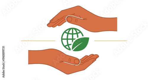 Hands Protecting Earth Globe with Leaf Symbolizing Environmental Care