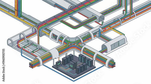 Colorful industrial pipeline system architecture.