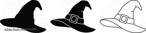 Witch hat. Wizard hat, Wizard halloween, Magician witch hat, Halloween concept, Vector illustration.