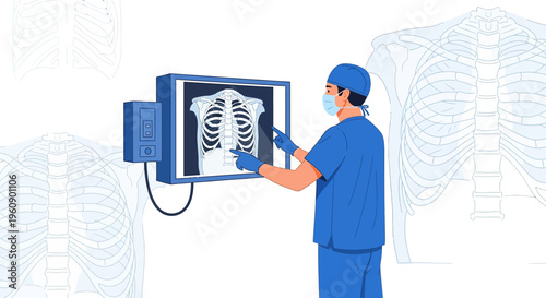 Doctor examining chest X-ray, medical diagnosis, healthcare professional at work