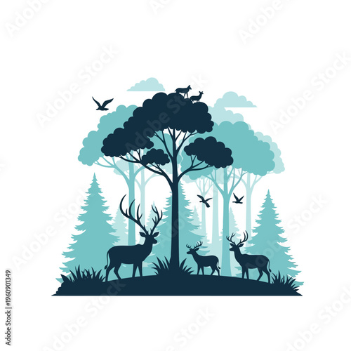 Deer standing in forest with trees.