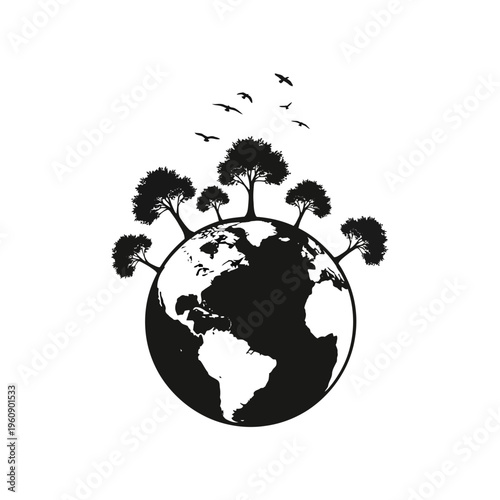 Earth Globe with Trees and Birds.