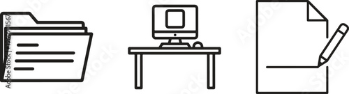 Office icons, business symbols, document and computer graphics, workflow vector set