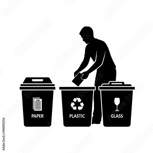 Man putting paper in recycle bins.