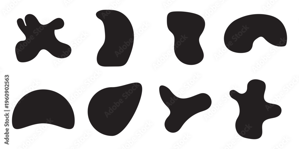 Fototapeta premium Set of smooth, fluid abstract shapes in muted Black palette. Trendy organic blobs ideal for contemporary design projects, posters, web design, presentations, and aesthetic compositions.