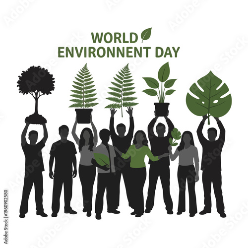 People holding potted green plants up.