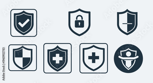 Collection of Various Shield Icons Symbols.