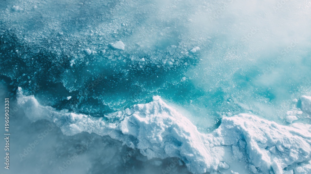 Fototapeta premium Winter season adventure exploration. A closeup of a frozen lake, captured in a highresolution, highdefinition wallpaper with a resolution of 1920x1200. The lake is a deep blue.