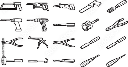 A detailed collection of various essential tools is elegantly arranged against a simple backdrop, showcasing craftsmanship and utility.