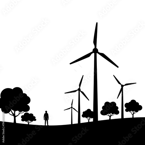 Wind turbines on a hilltop silhouette.