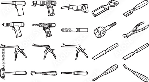 A detailed overhead shot showcases an assortment of diverse and specialized tools. Perfect for illustrating construction, trade, or engineering concepts.