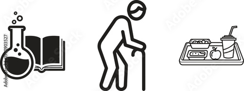 Medical, healthcare, and science icons, vector illustrations, black and white