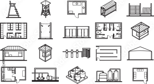 Illustrative overview of diverse property structures and architectural designs.