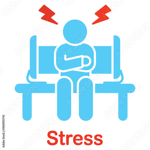 Stress icon in solid style, anxiety, pressure, overwhelmed symptom symbol, mental burden concept, psychological stress awareness, emotional health illustration.