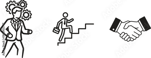 Business icons, entrepreneurship symbols, career growth graphics, professional handshake illustrations
