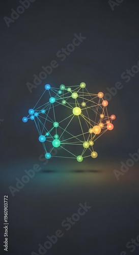 Colorful Abstract Network of Nodes and Connections on Dark Background