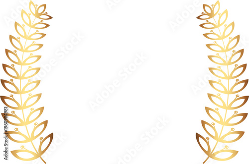 Award gold laurel branch. Laurel Leadership wreath. Sports emblem of winner. Golden olive branch as symbol of victory. Graduation frame. Vector Illustration EPS 10. 