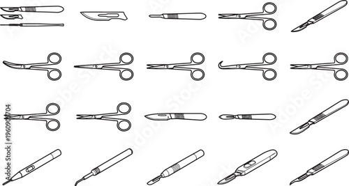 Precision surgical instruments, meticulously arranged in a monochromatic composition. This collection embodies the accuracy and focus inherent in the medical field.