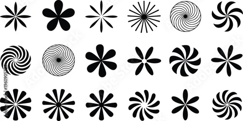 Collection of Abstract Radial and Swirl Flower-like Shapes petal