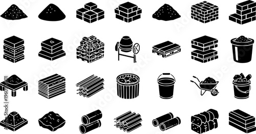 Comprehensive Construction Materials and Heavy Equipment Collection - Building Site Tools and Supplies Vector Set