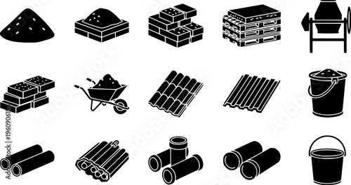Comprehensive Construction Materials and Heavy Equipment Collection - Building Site Tools and Supplies Vector Set