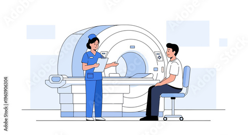 Doctor Explains MRI Scan Procedure to Patient in Modern Medical Clinic