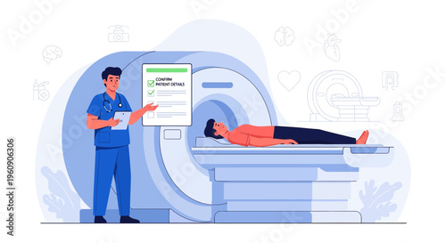 Doctor Explains MRI Scan Procedure to Patient Lying in Scanner