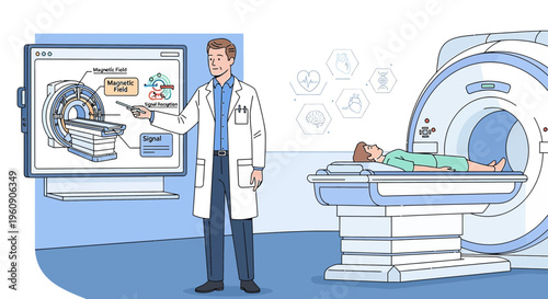 Doctor Explains MRI Scan to Patient in Medical Room with Technology