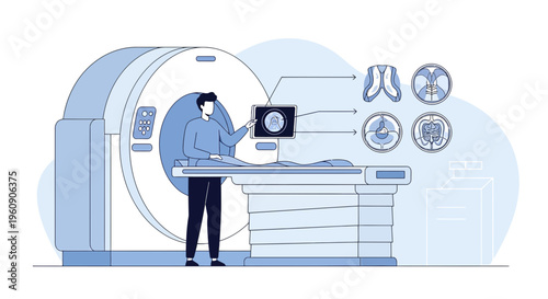 Doctor Explains CT Scan Results with Medical Imaging and Patient on Table